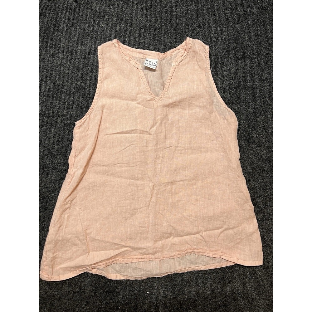 Pure Match Women 100% Linen M Pink Tunic Top Boho Minimalist Sleeveless Capsule